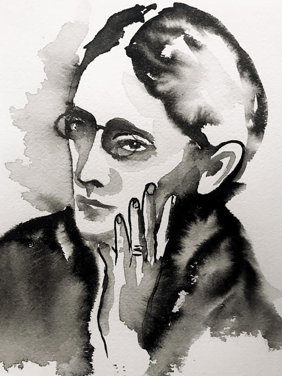 "FRANCES E. WILLARD" Gemälde, Indien-Tinte auf Papier, Porträt, Figurative Malerei, B&W