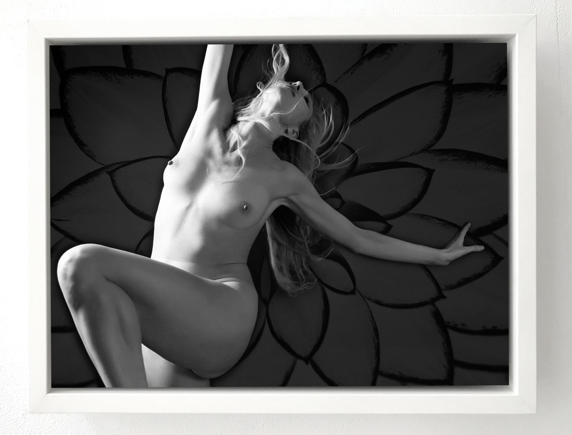 Blooming Goddess Featuring Katherine Crockett, Photography, Nude, Flora, Signed - Black Black and White Photograph by Indira Cesarine