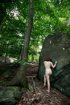 "Eve and the Rock" Photography, Archival Ink on Metallic Paper, Nude, Color