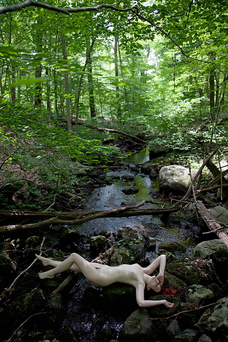 Indira Cesarine Figurative Photograph - "Eve by the Riverside" Photography, Archival Ink on Metallic Paper, Nude, Color