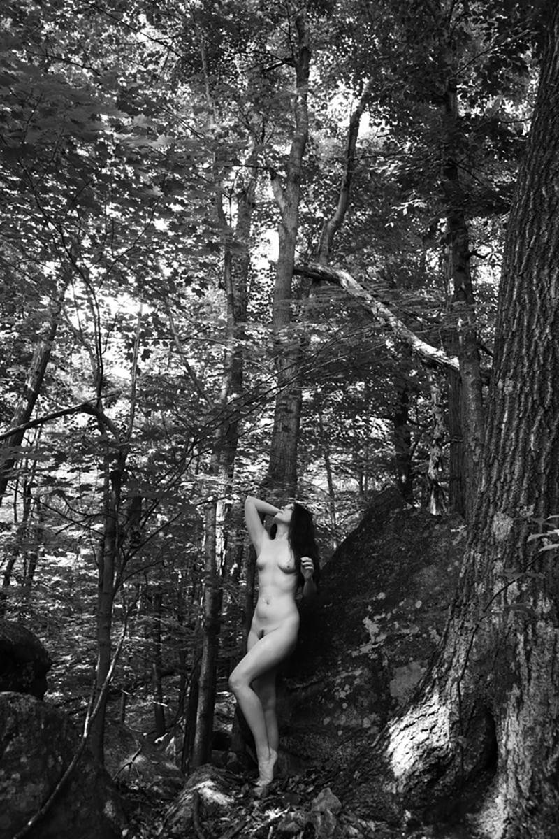 "Eve in the Trees" Photography, Archival Ink on Metallic Paper, Figurative, Nude