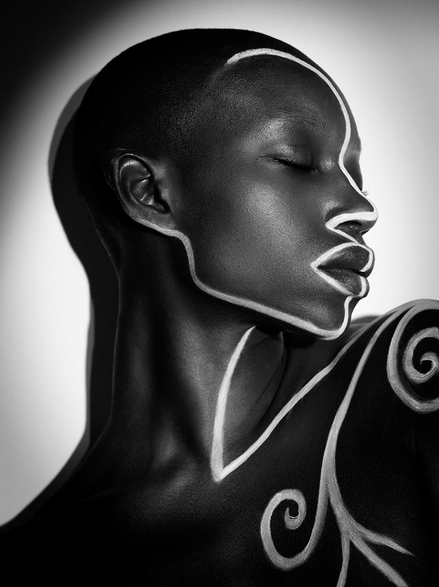 Indira Cesarine Black and White Photograph - "Iyanna No 5" Photography, Archival Ink on Aluminum, Figurative, Black and White