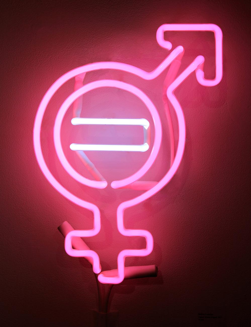 Equal Means Equal, Neon Sculpture Mounted on Plexiglass, Equality, Feminism - Art by Indira Cesarine