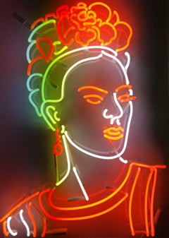 "Frida" Neon Wall Sculpture Featuring Frida Kahlo, Mounted on Plexiglass