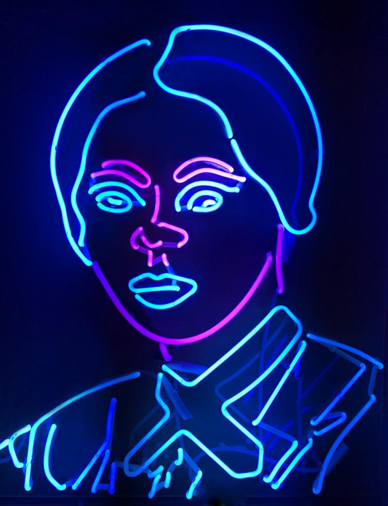 "Harriet" Neon Wall Sculpture Featuring Harriet Tubman, Mounted on Plexiglass