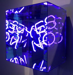 "Pandora's Box (Violet)" Neon Wall Sculpture, Mounted in Mirrored Plexiglass