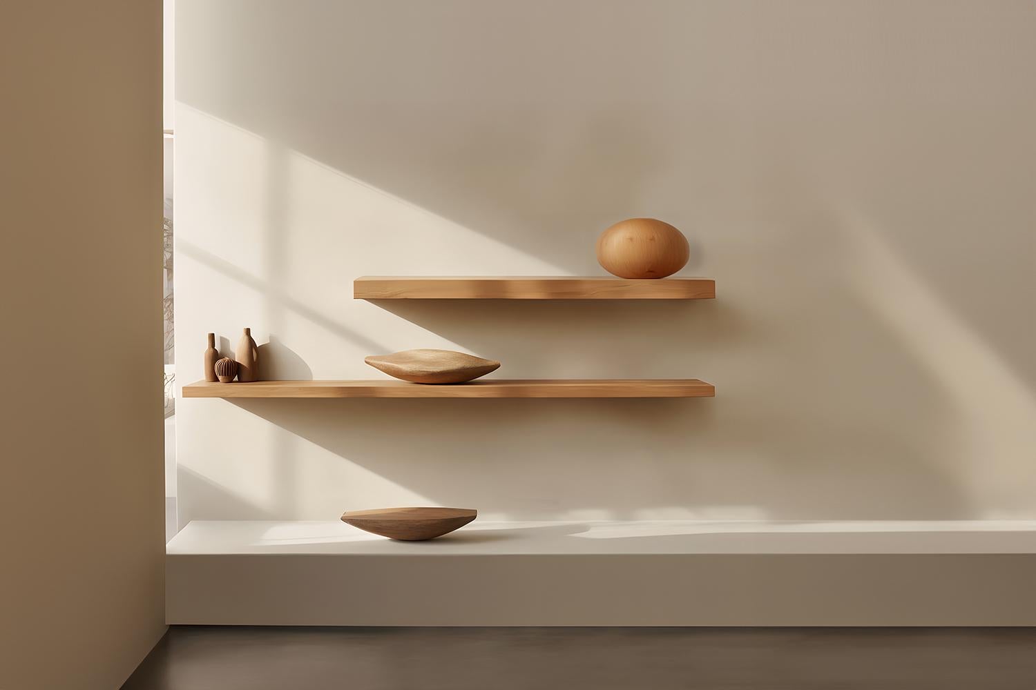 Mid-Century Modern Individual Floating Shelf with One Sculptural Wooden Pebble, Sereno by Nono For Sale