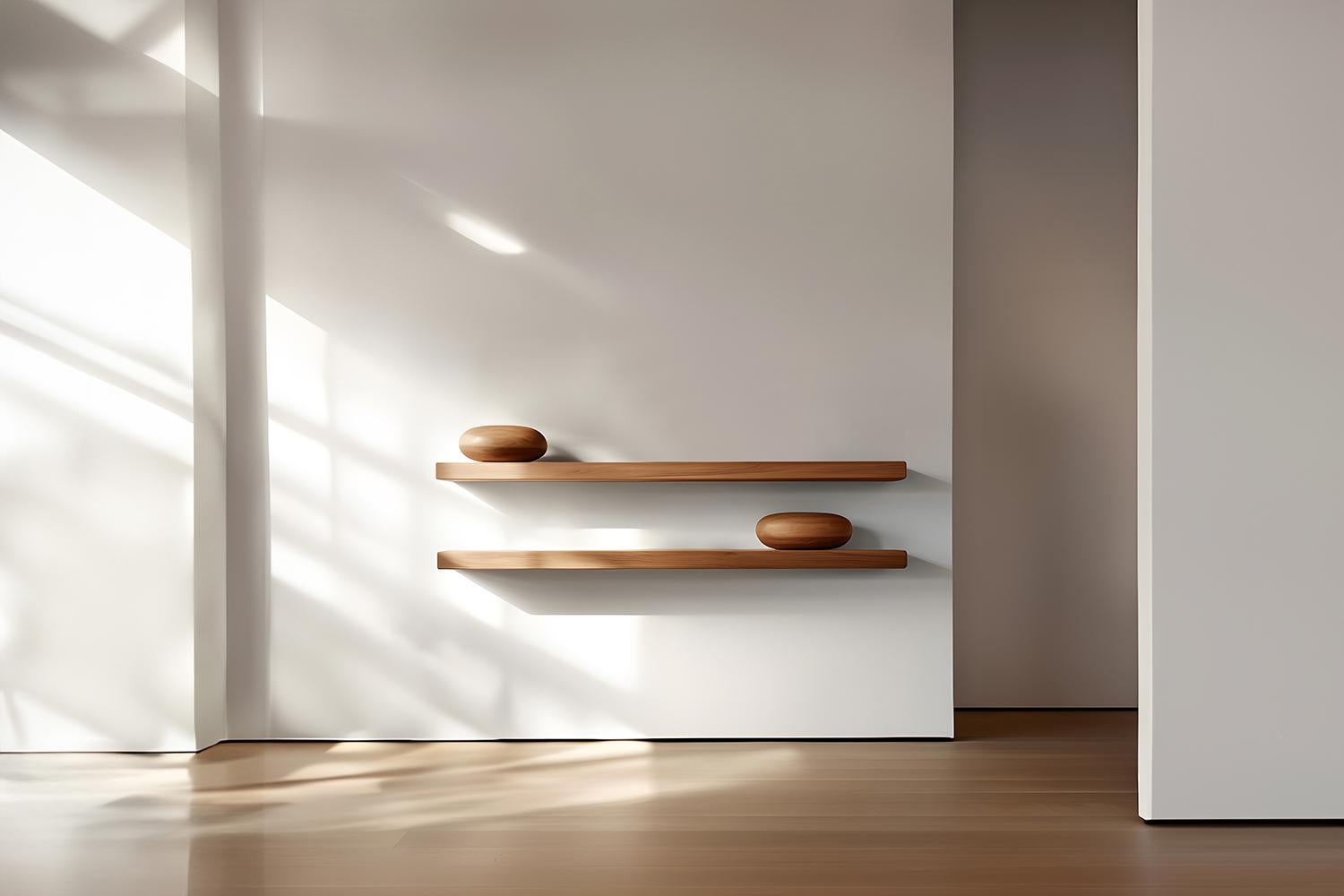 Mexican Individual Floating Shelf with One Sculptural Wooden Pebble, Sereno by Nono For Sale