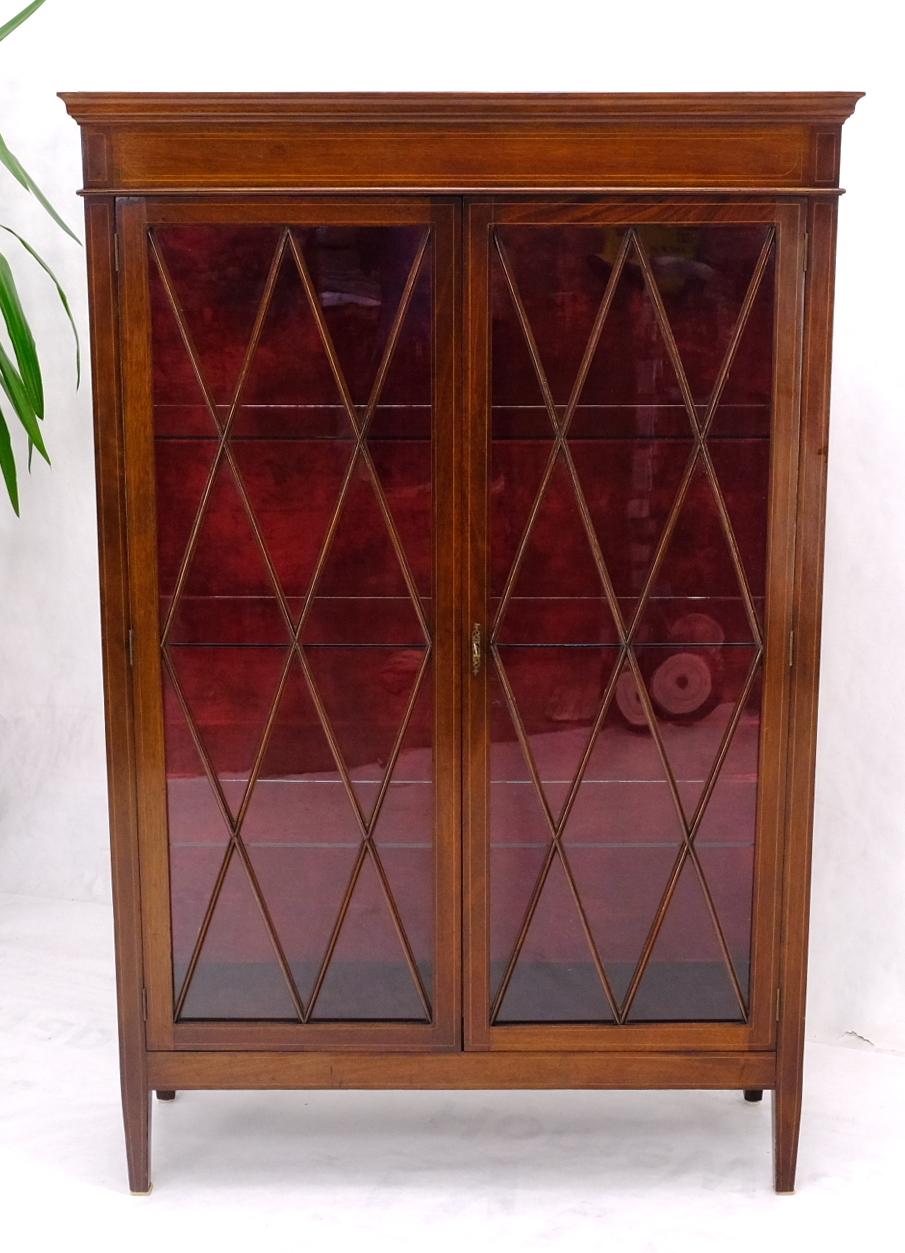 American Individual Glass Pane Double Doors Pencil Inlay Flame Mahogany Show Case For Sale
