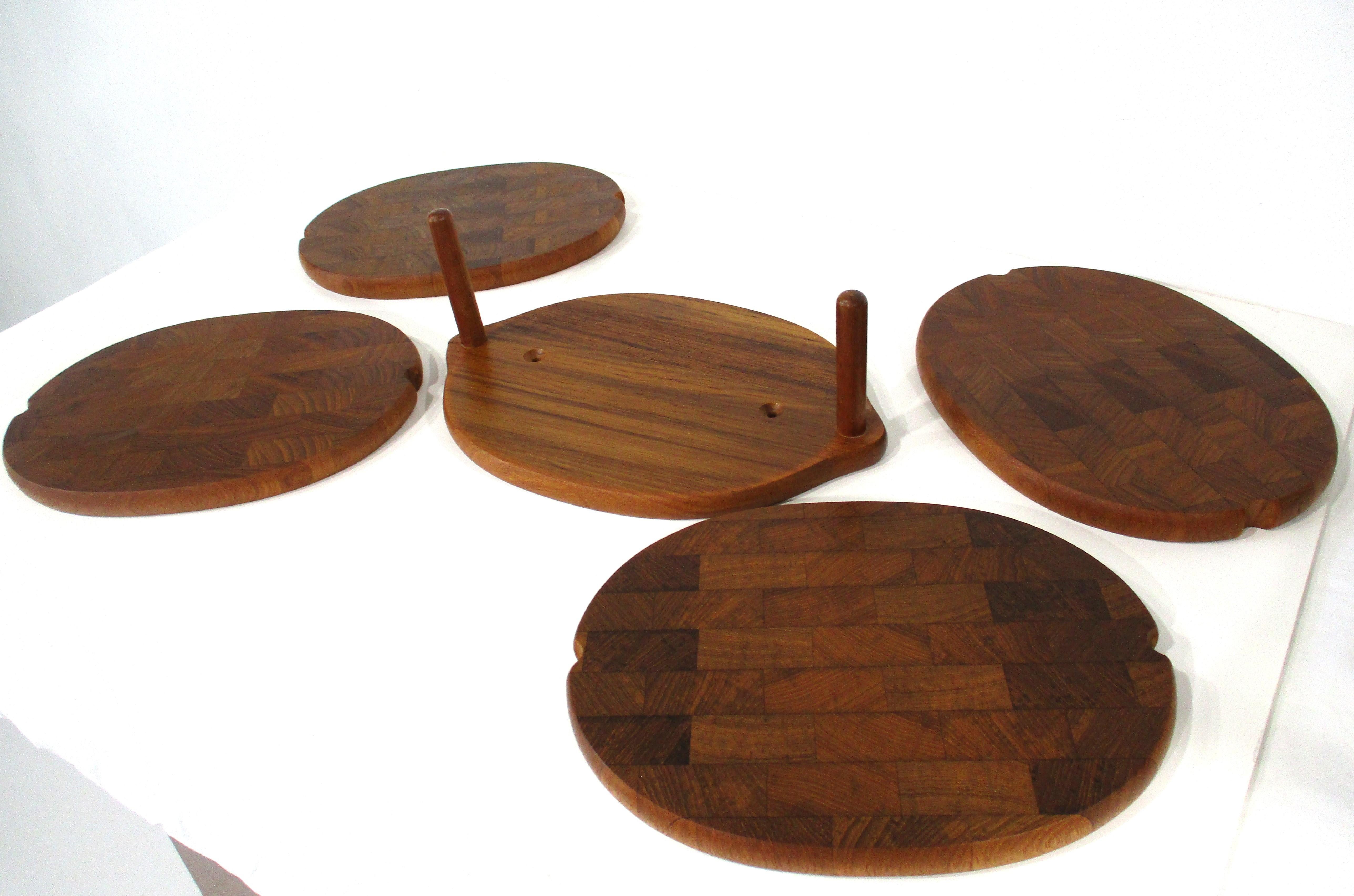 Mid-Century Modern Individual Teak Charcuterie Serving Trays with Holder by Digsmed Denmark