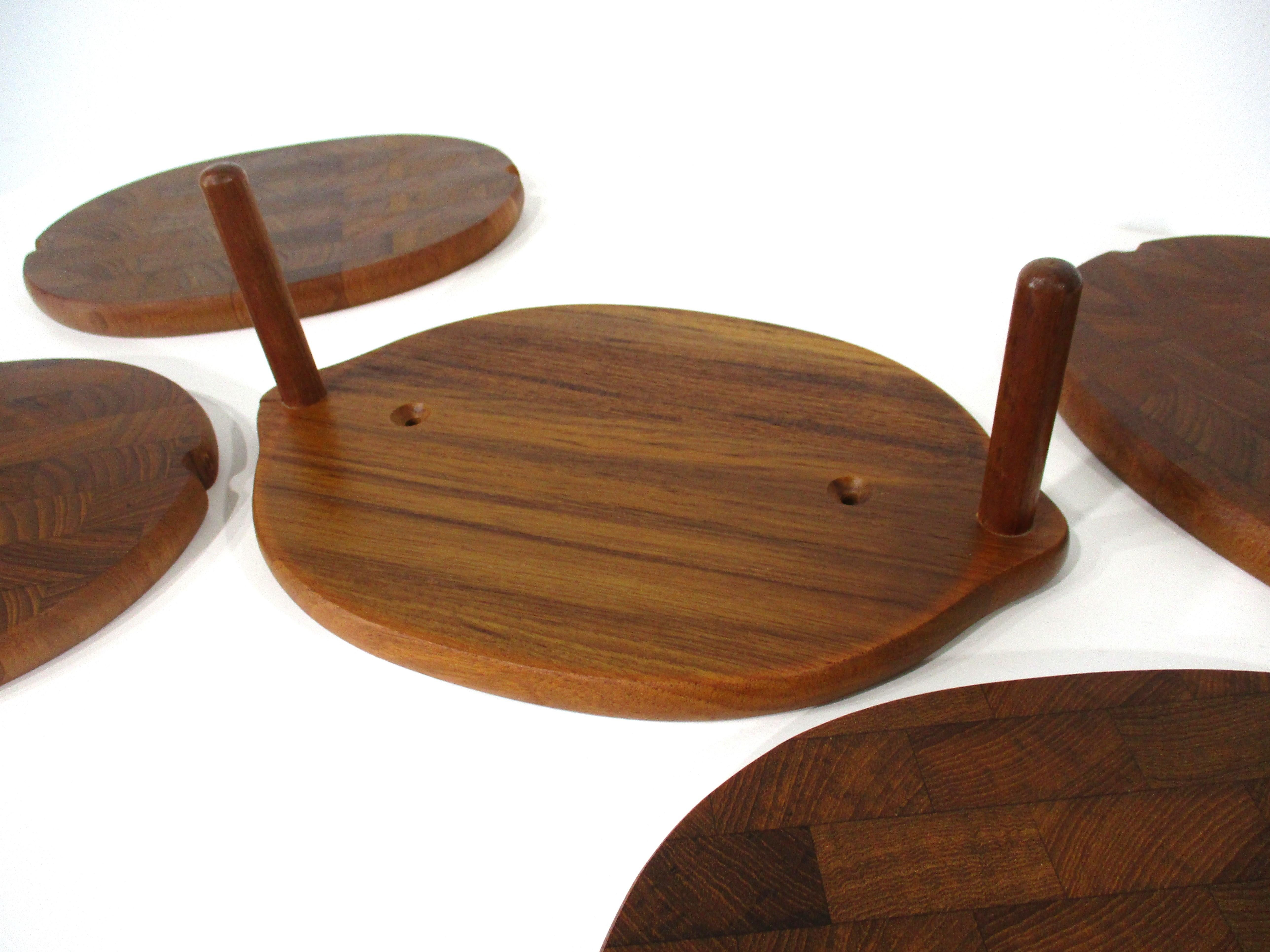 Danish Individual Teak Charcuterie Serving Trays with Holder by Digsmed Denmark