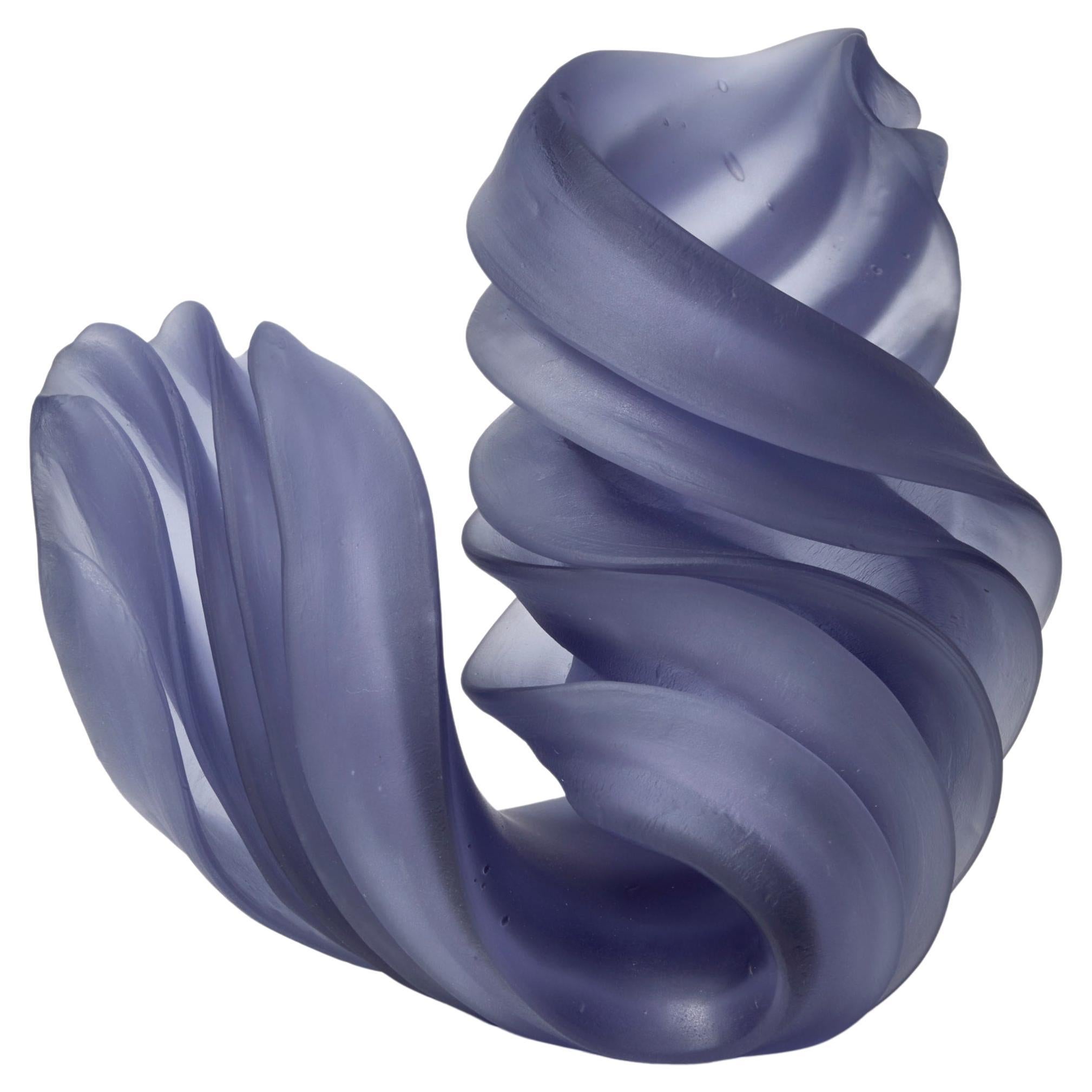 Individual Twist in Dark Blue, curling cast glass artwork by Nina Casson McGarva For Sale