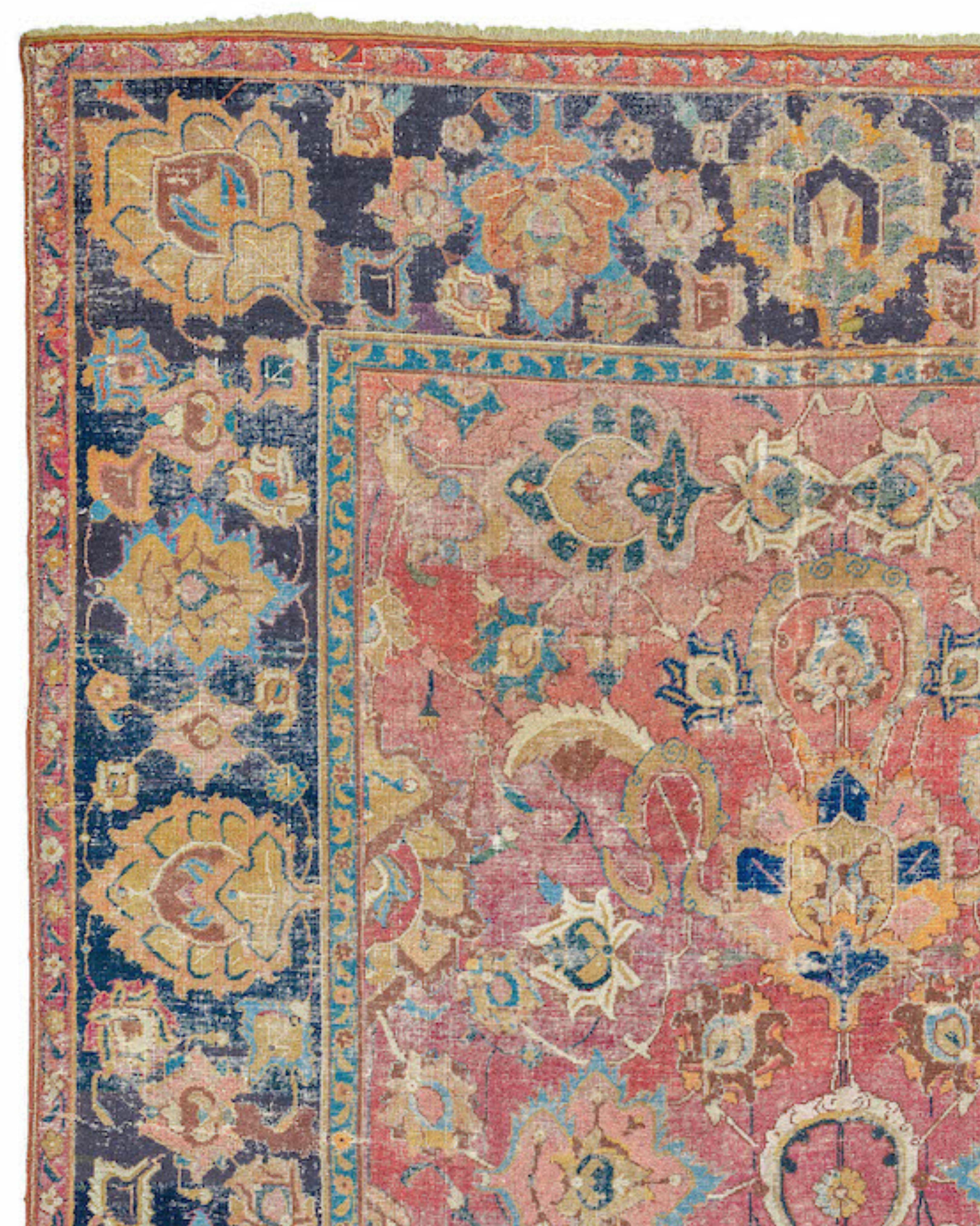 Hand-Knotted Antique Indo-Isfahan Long Rug, 17th Century For Sale