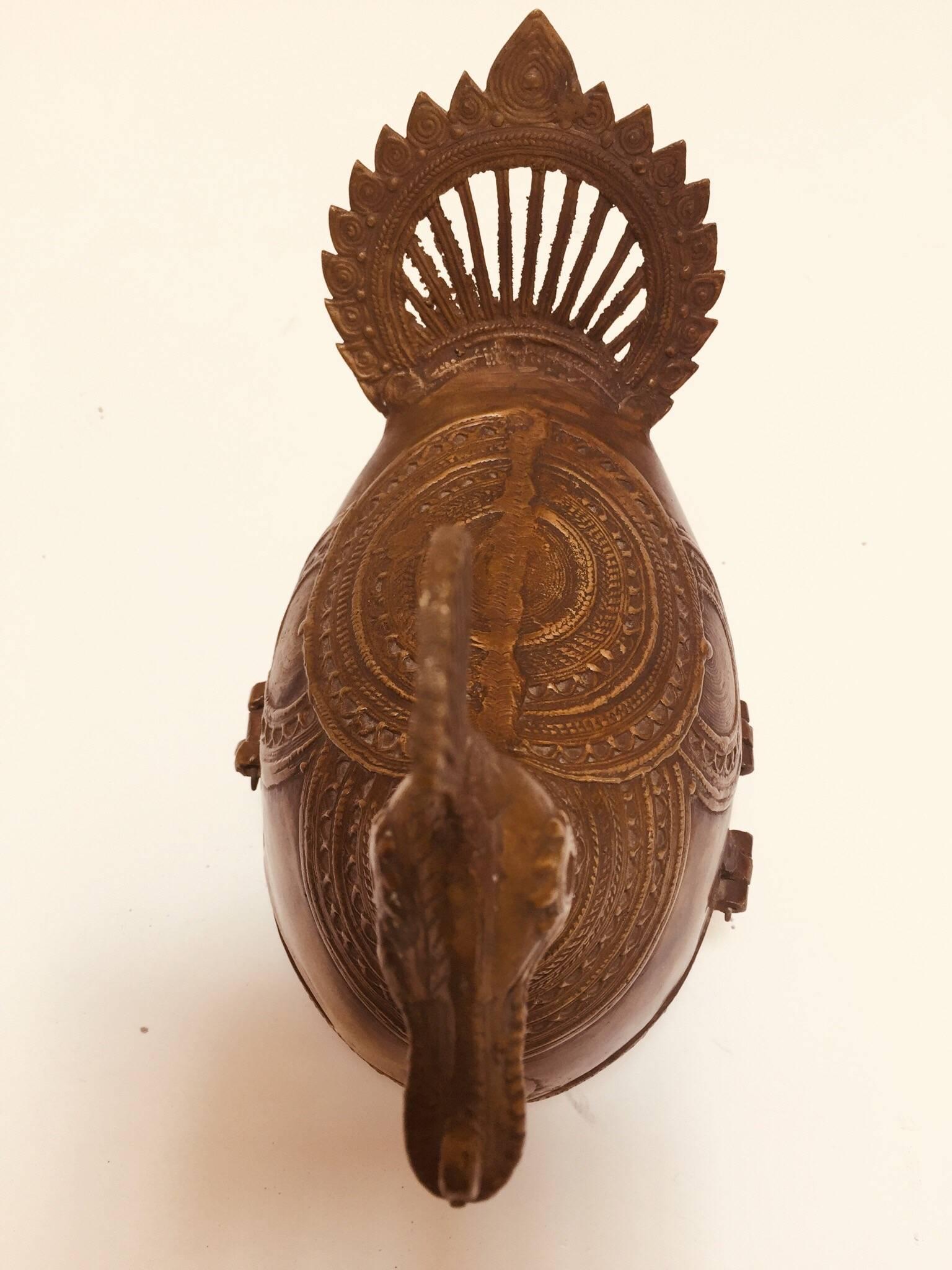 Indo-Islamic Dhokra Copper Betel Nut Peacock Lidded Box 2