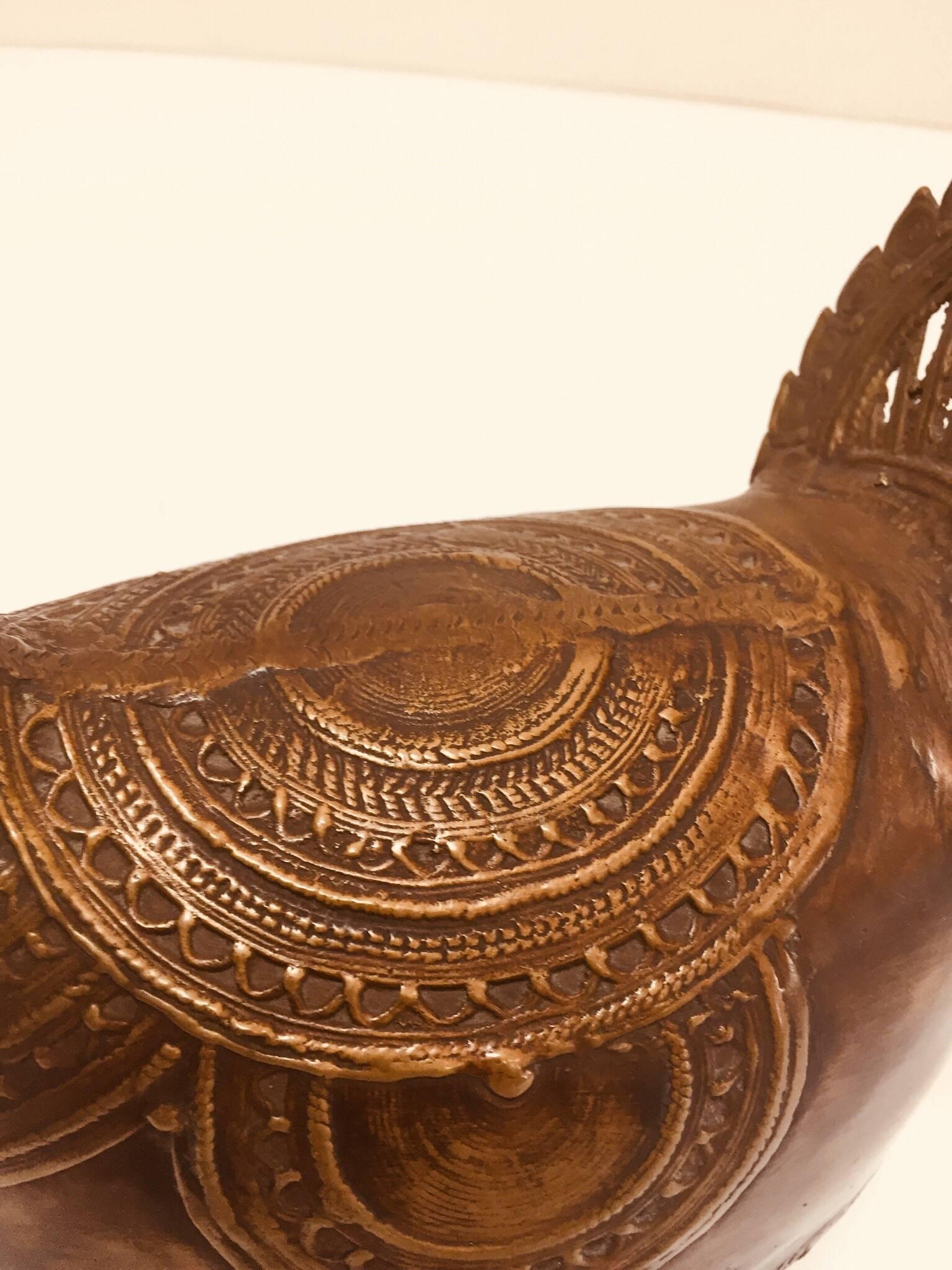 Indo-Islamic Dhokra Copper Betel Nut Peacock Lidded Box 4