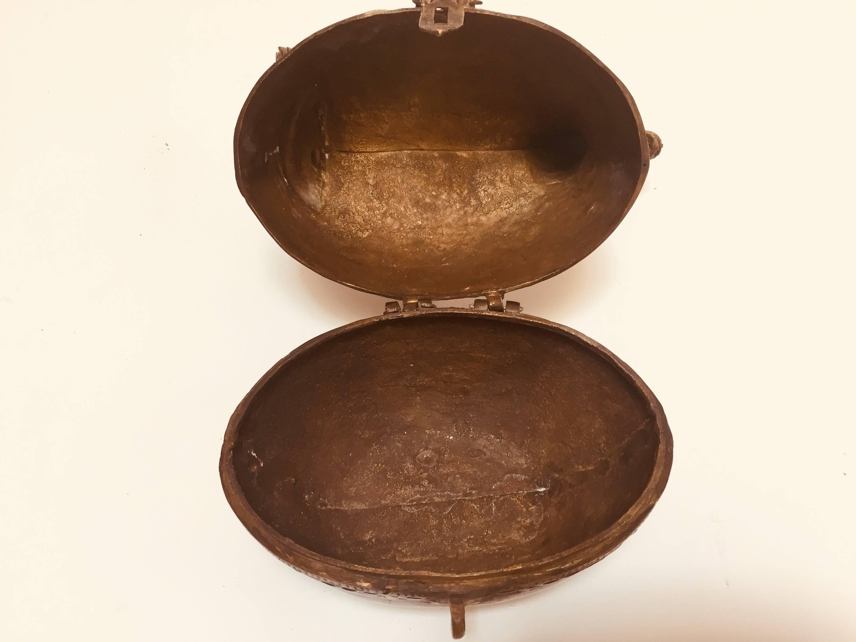 Indo-Islamic Dhokra Copper Betel Nut Peacock Lidded Box 7
