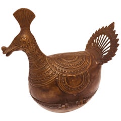 Indo-Islamic Dhokra Copper Betel Nut Peacock Lidded Box