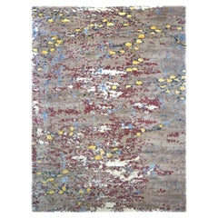 Tapis moderne indo népalais en laine et soie 9X12 gris fait main