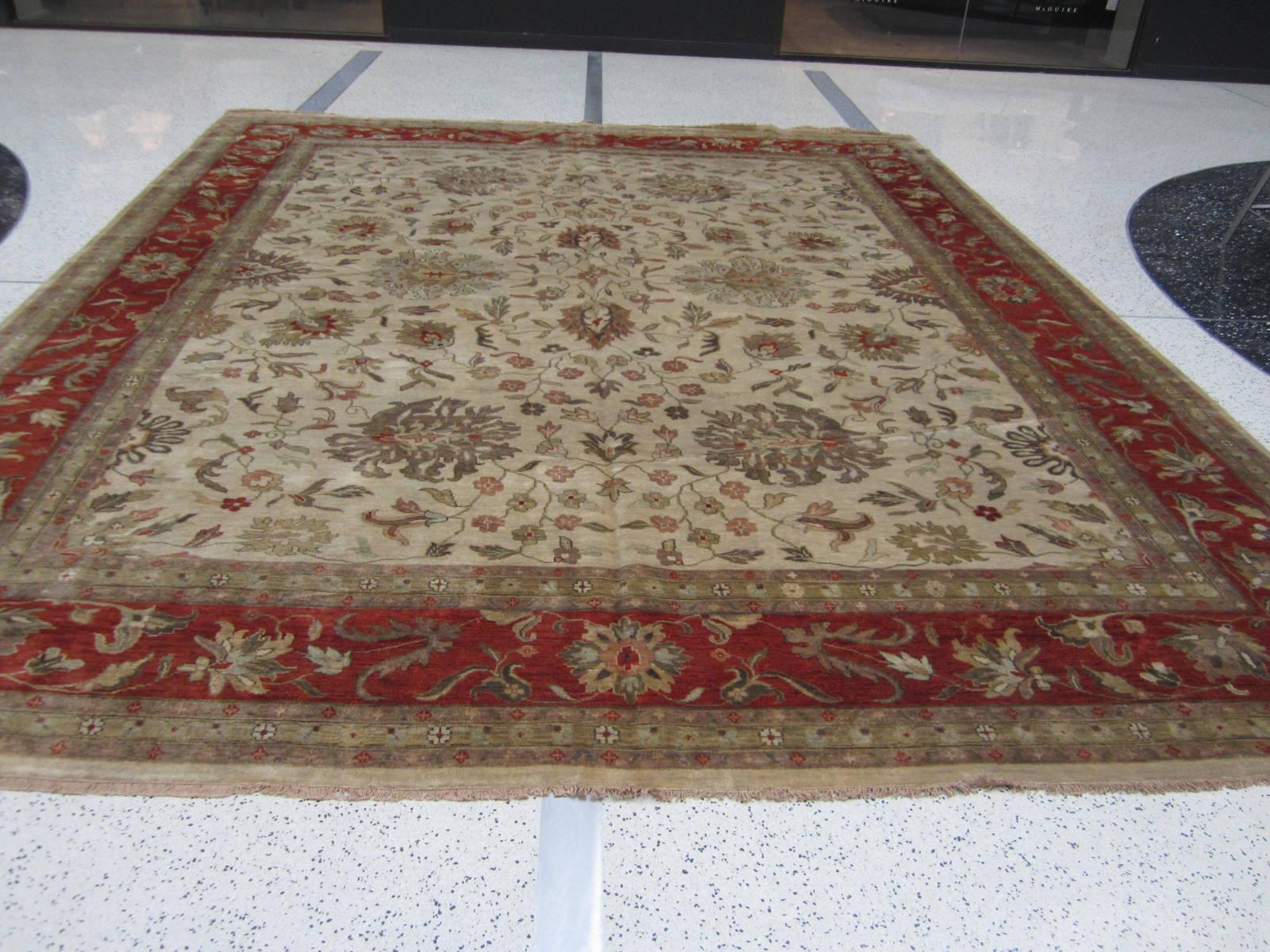 Hand-Knotted Indo Oushak Rug For Sale