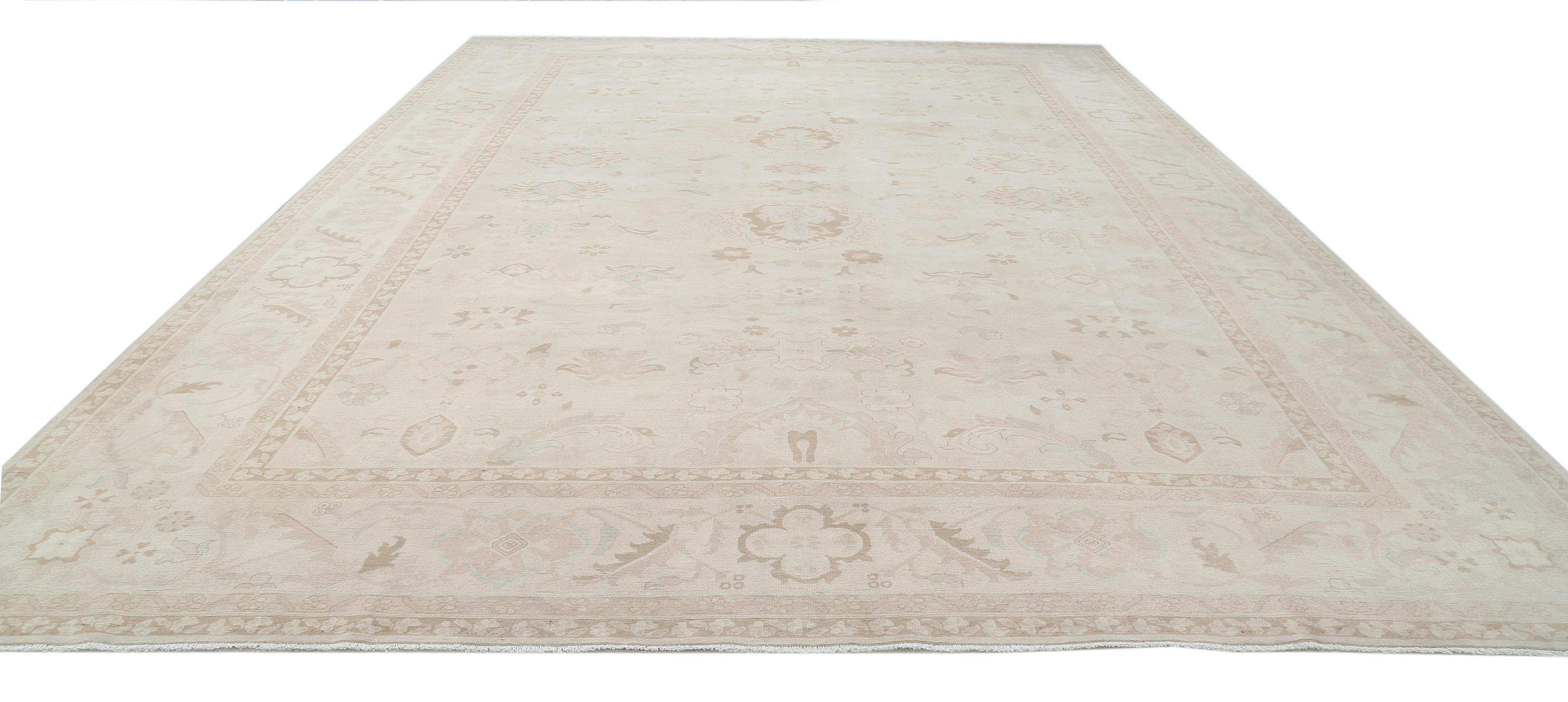 Hand-Knotted Indo Oushak Rug  For Sale