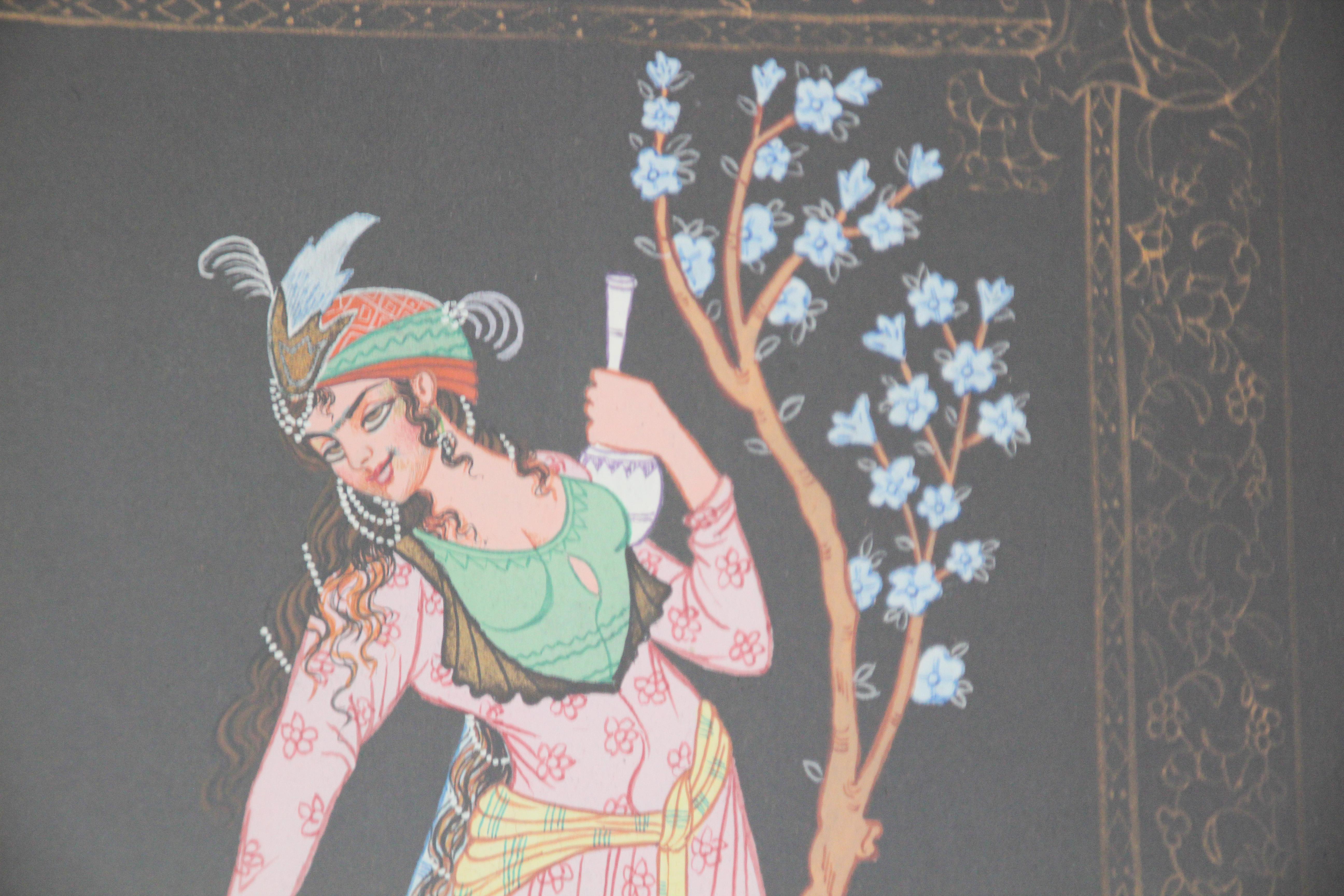 Paper Indo Persian 19th Century Indian Mughal Scene Miniature Painting