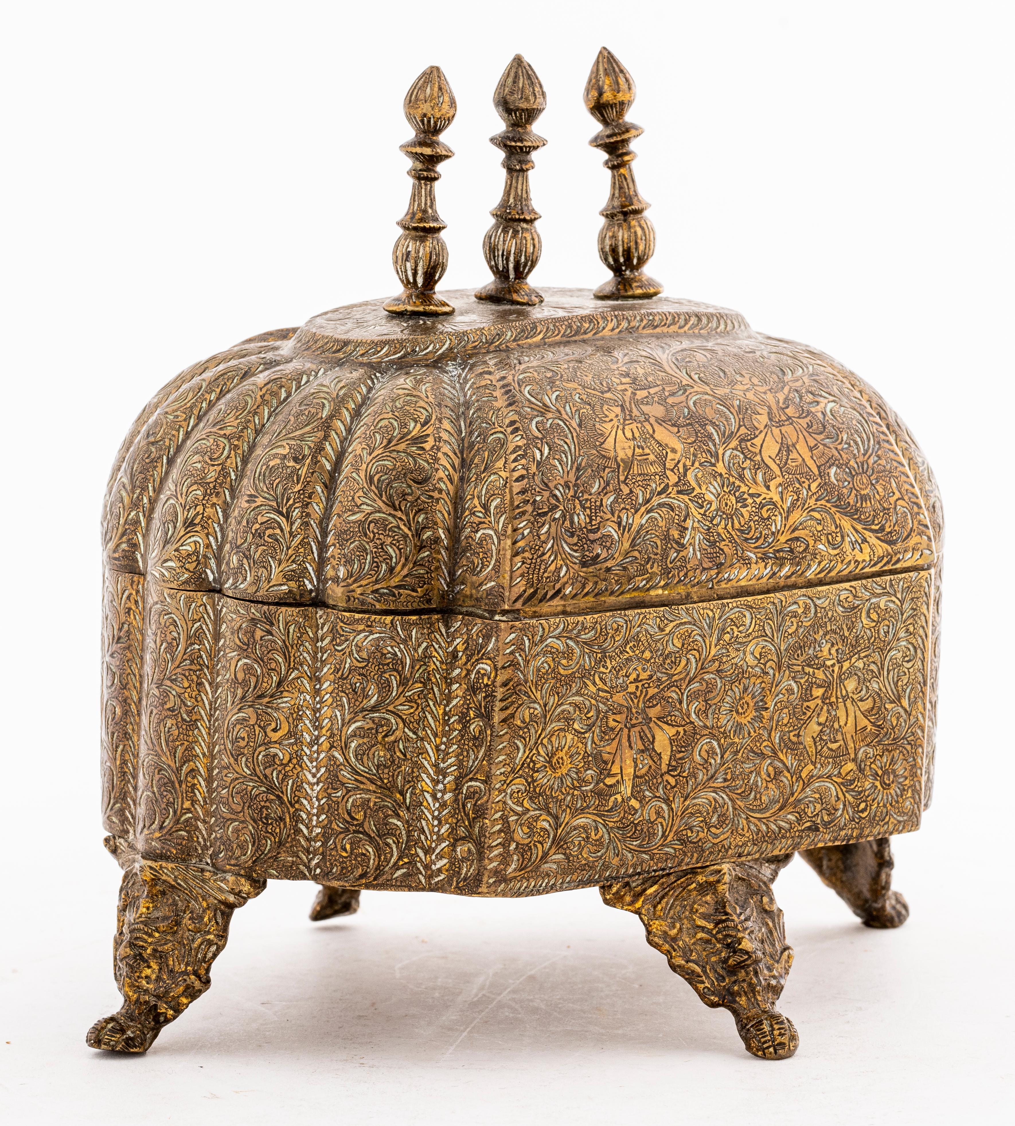 Indo-Persian Brass Box with Lid In Good Condition In Astoria, NY