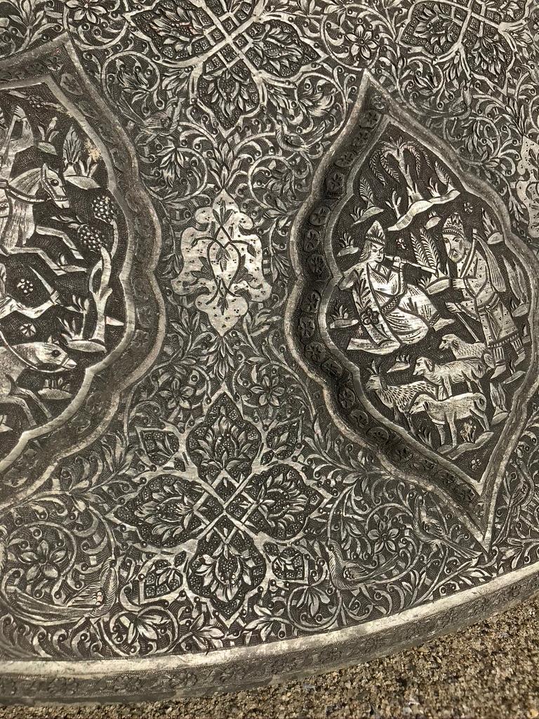 Indo-Persian Erotic Tinned Copper Etched Tray 4