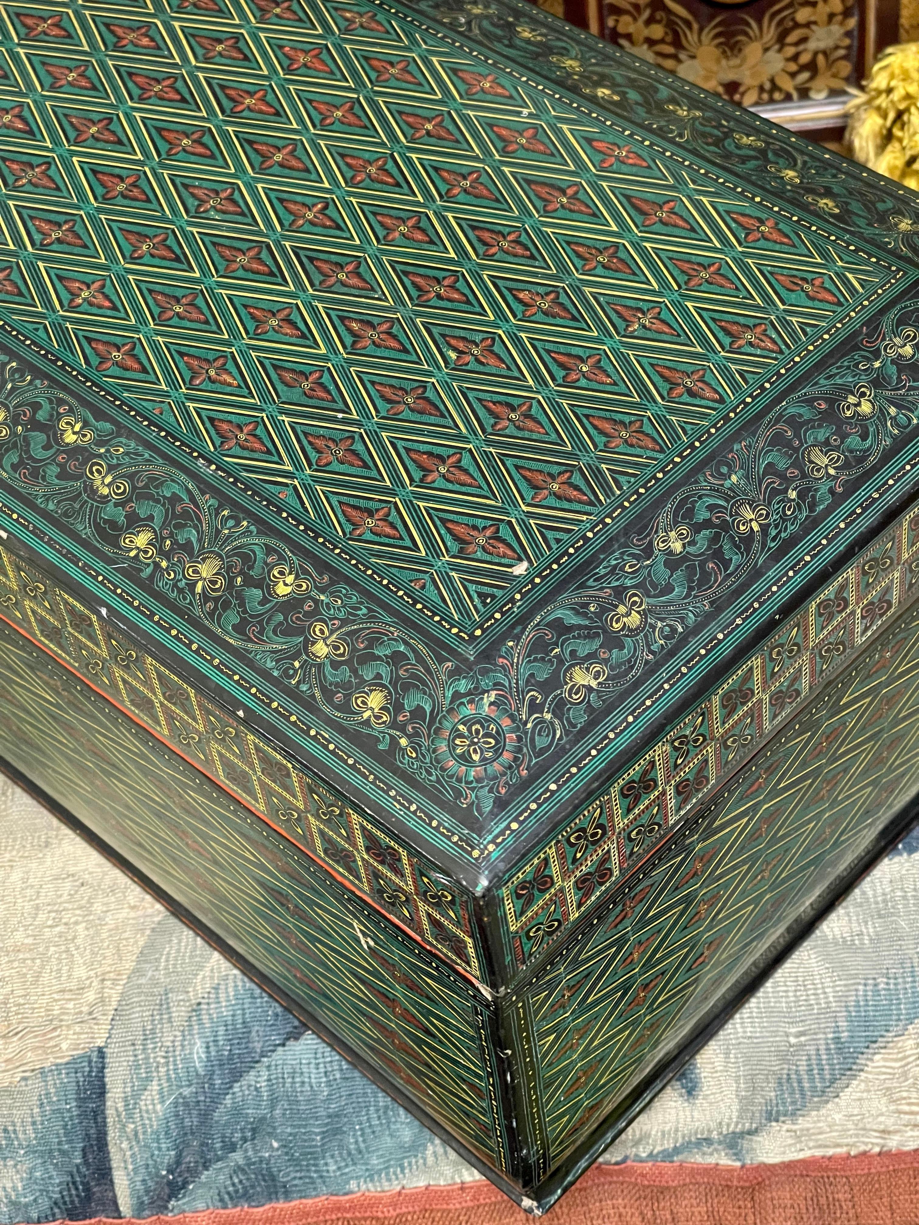 20ième siècle Boîte de table en papier mâché indo-persan peint à la main en vente