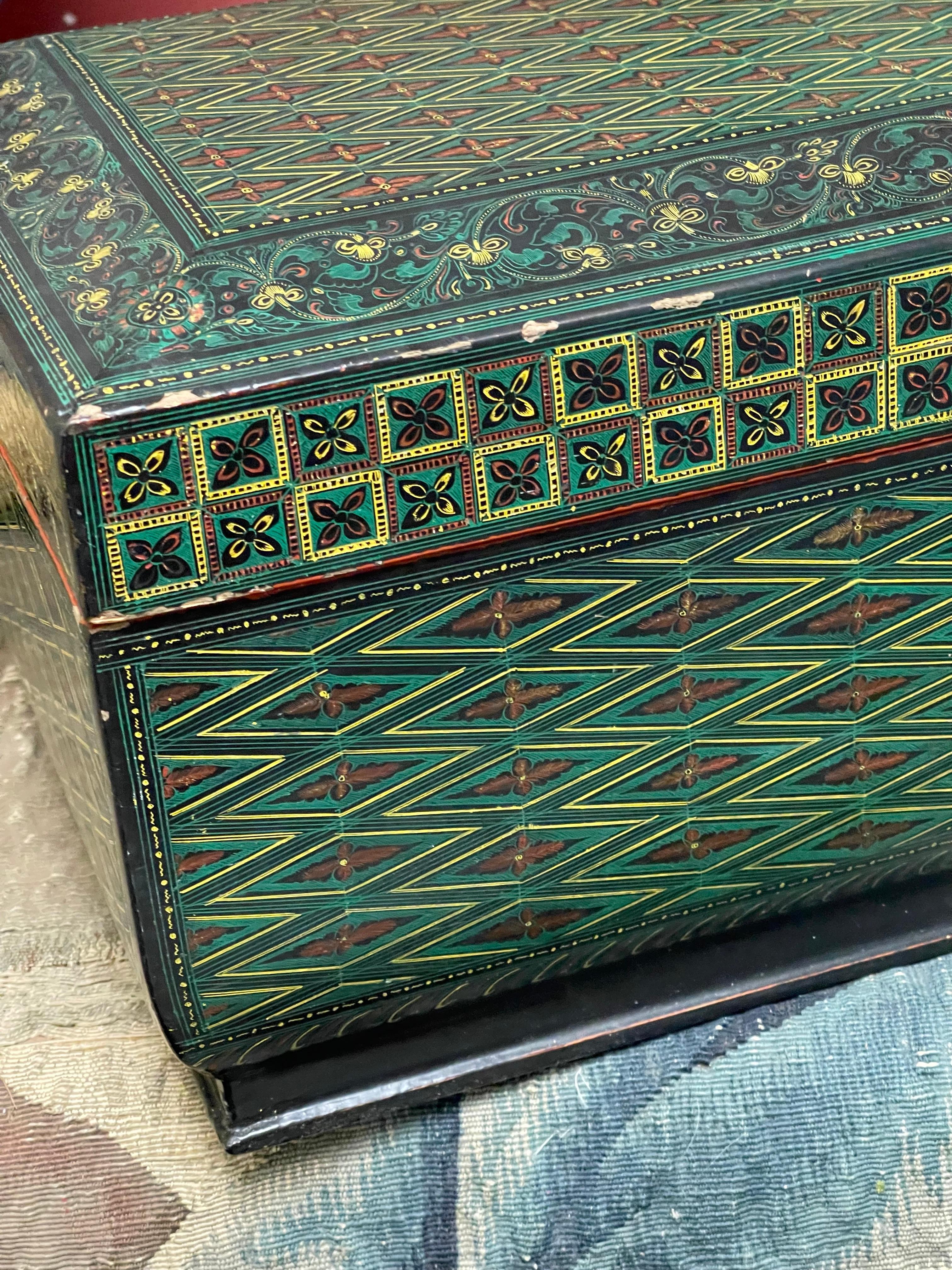 Boîte de table en papier mâché indo-persan peint à la main en vente 1