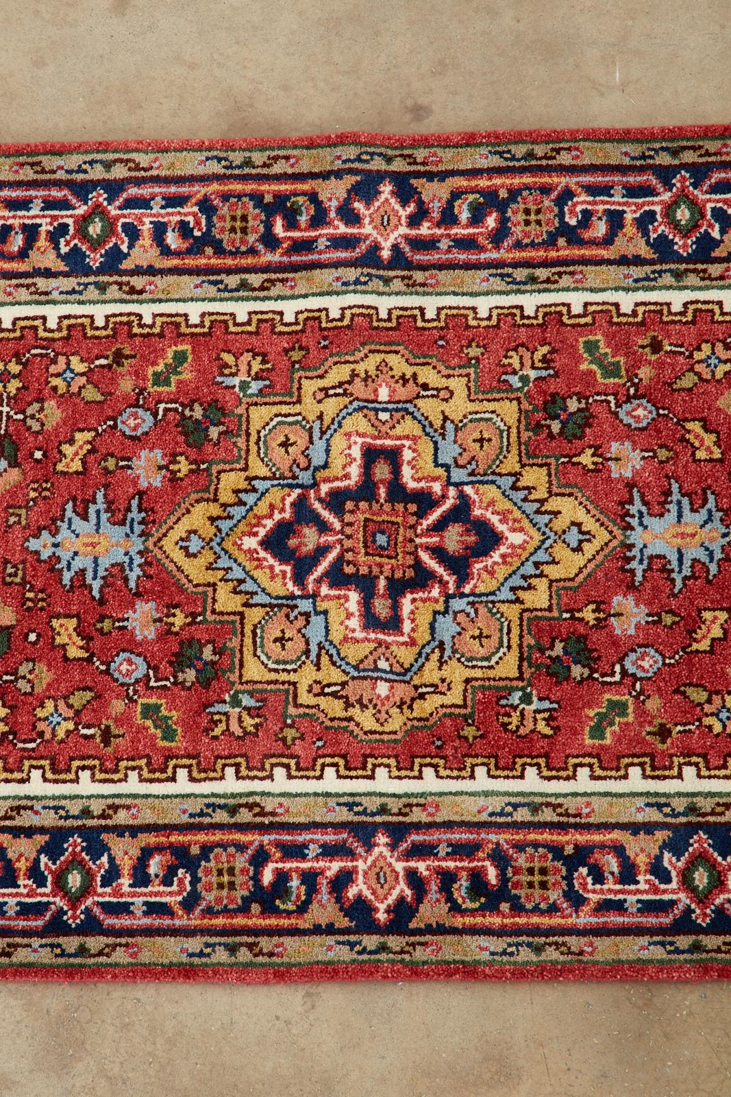Hand-Knotted Indo Persian Heriz Serapi Design Runner For Sale