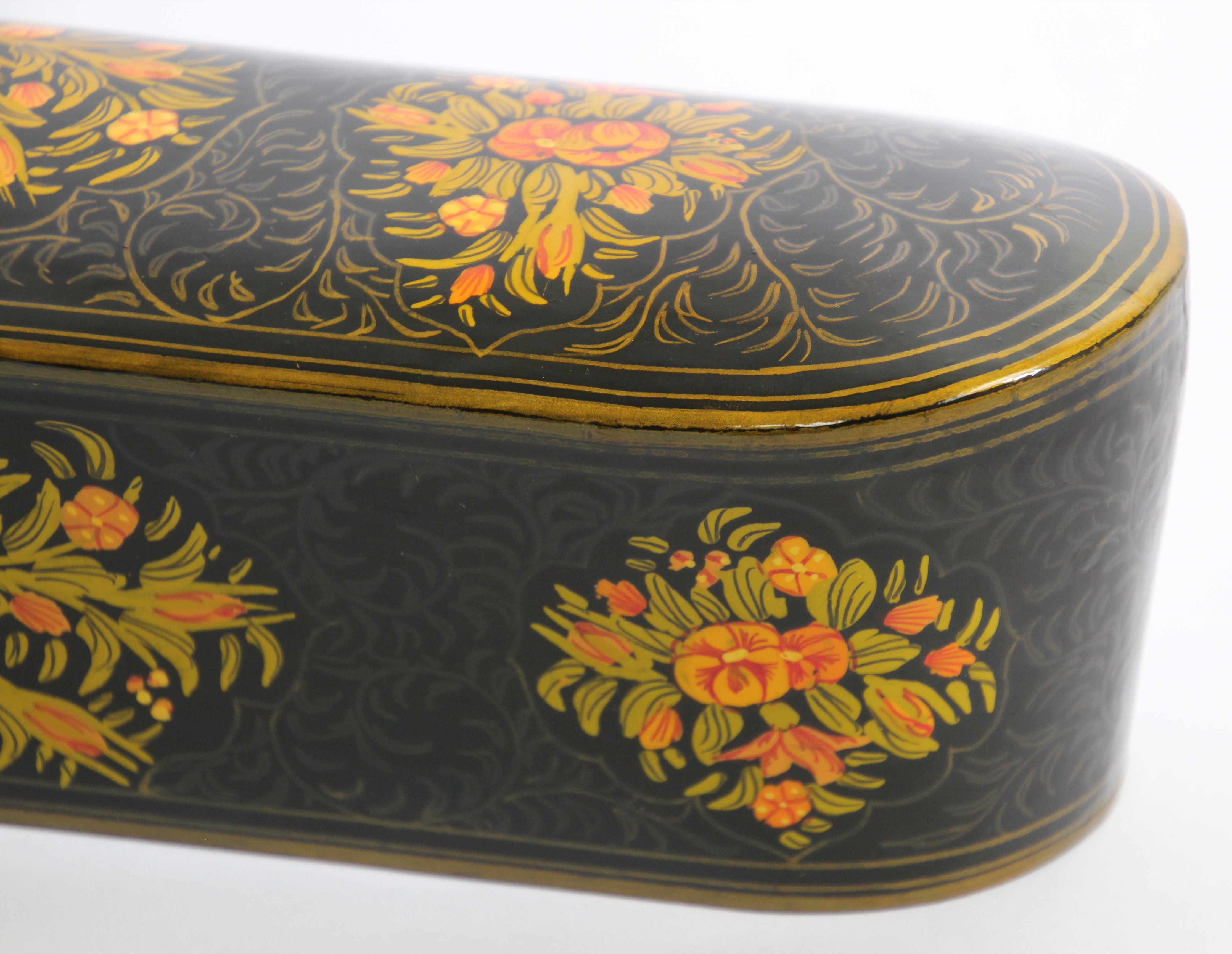 Indo Persian Lacquer Pen Box Hand Painted with Floral Design 3