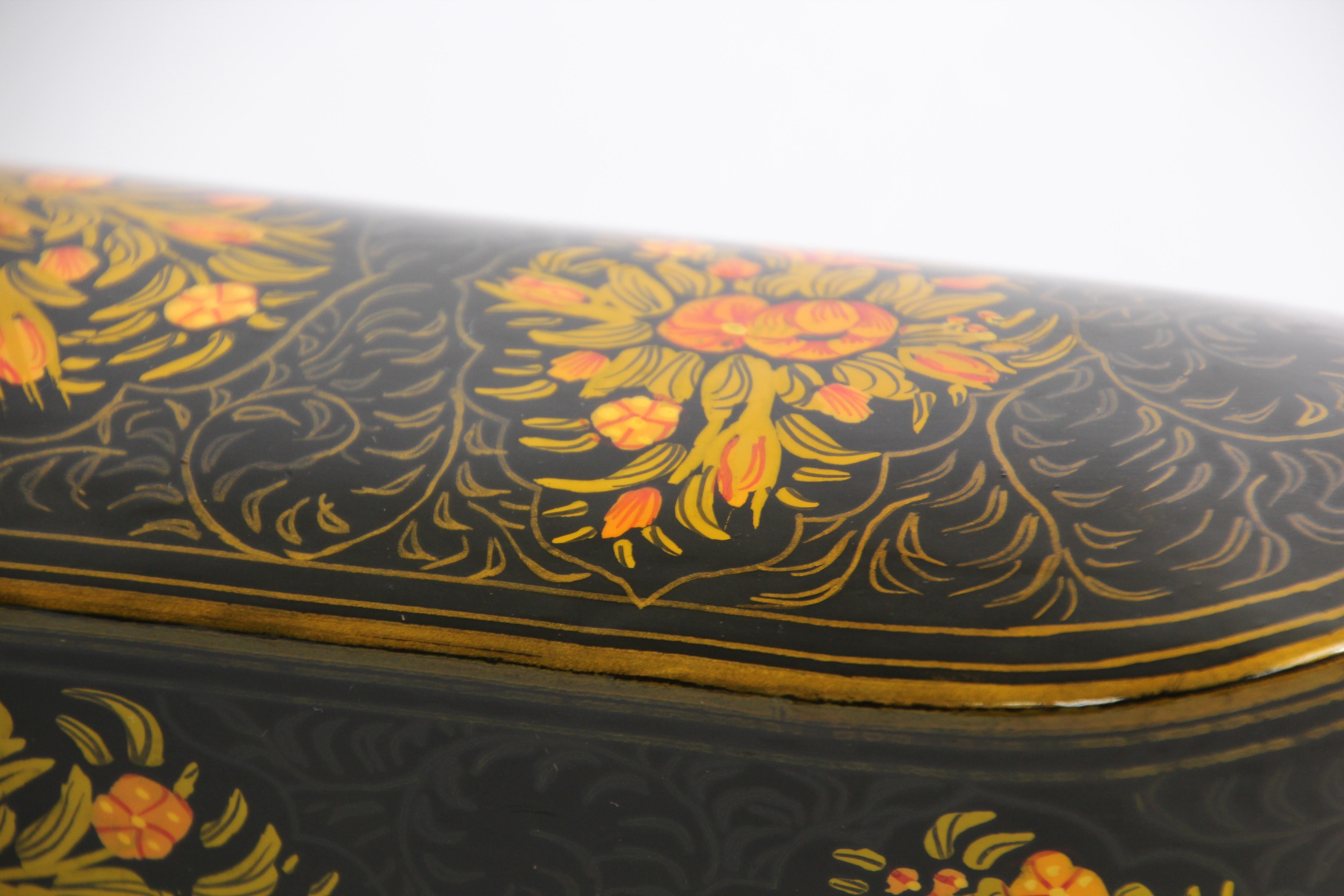 Indo Persian Lacquer Pen Box Hand Painted with Floral Design 4
