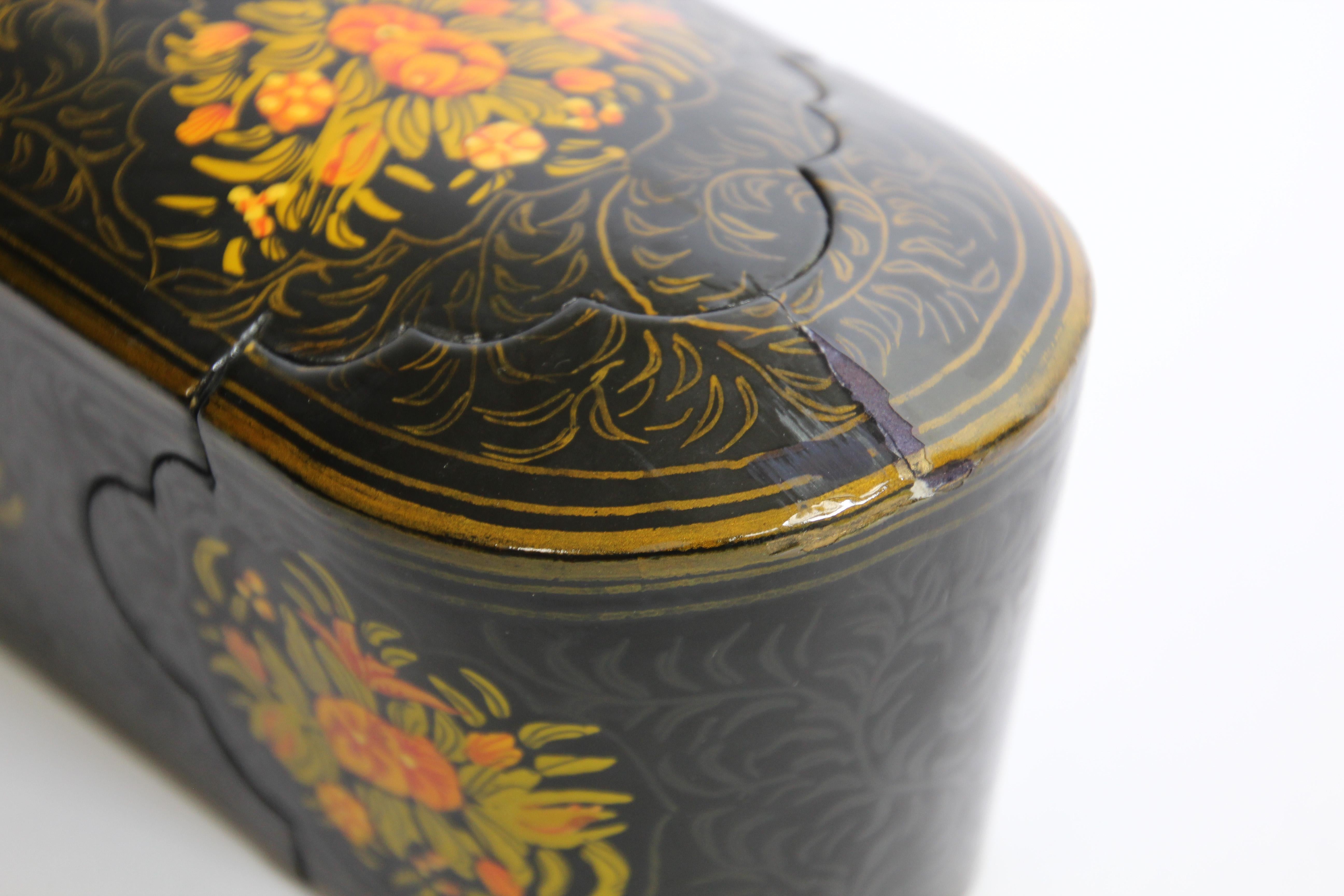 Indo Persian Lacquer Pen Box Hand Painted with Floral Design 9
