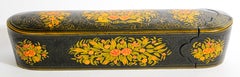 Indo Persian Lacquer Pen Box Hand Painted with Floral Design