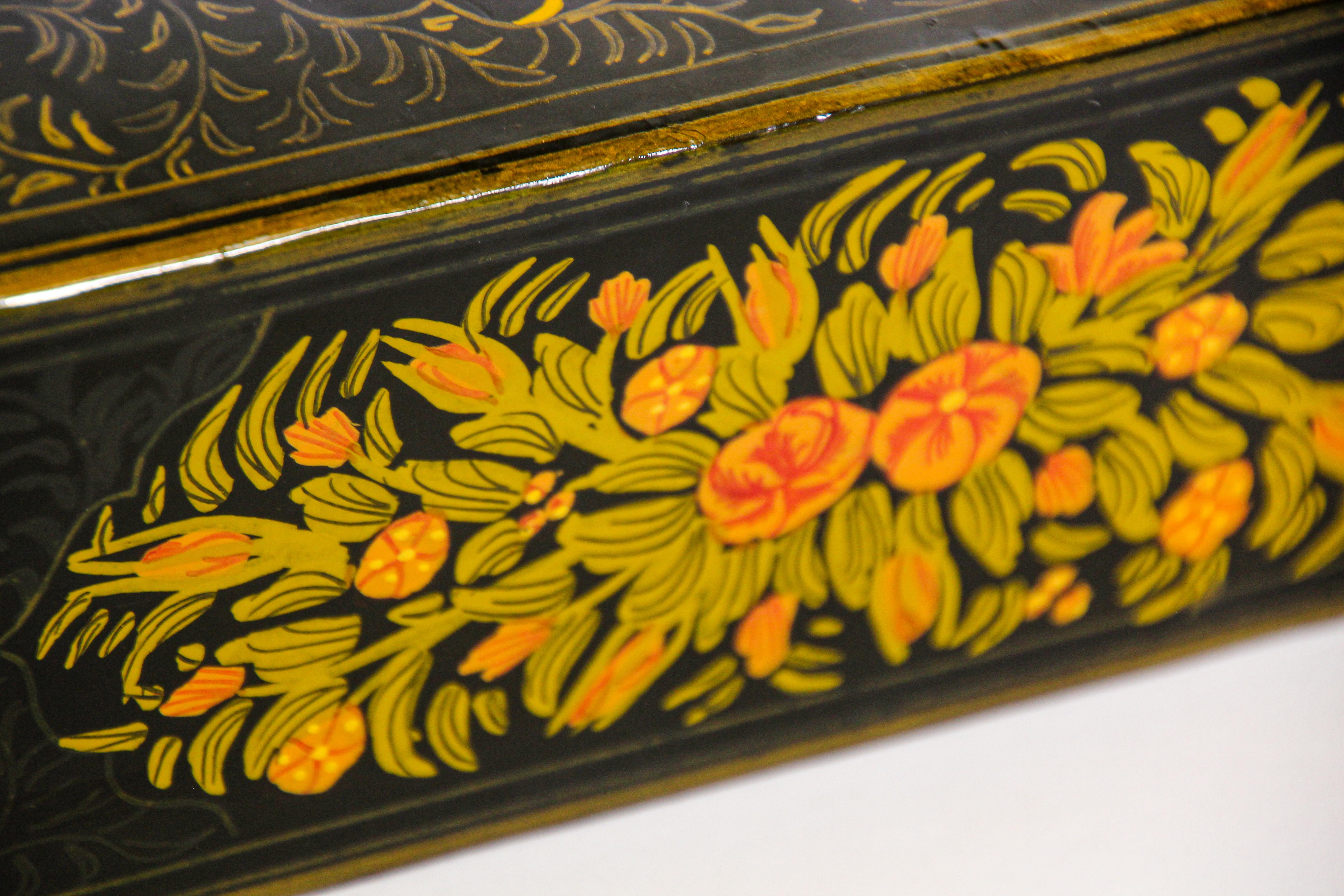 Indo Persian Lacquer Pen Box Hand Painted with Floral Design 1