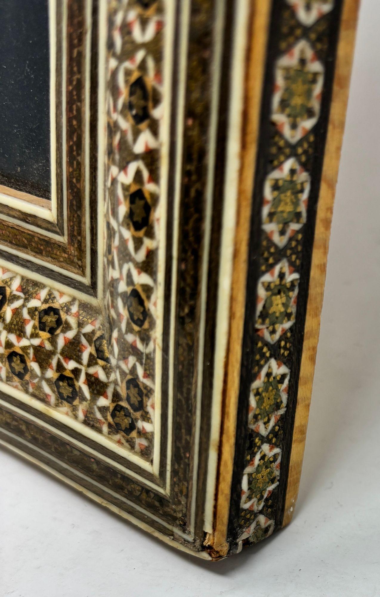 Indo-Persian Miniature Painting in Moorish Micro Mosaic Inlaid Marquetry Frame For Sale 2