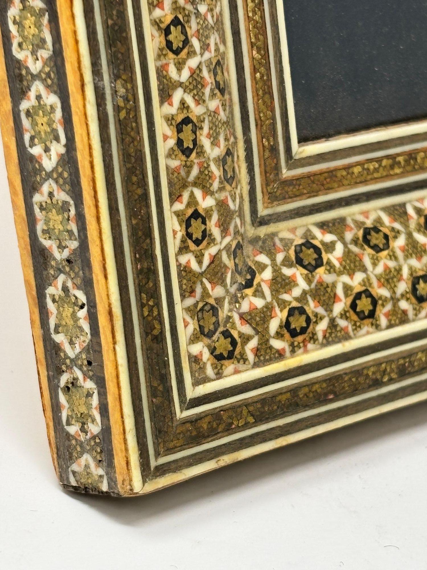 Indo-Persian Miniature Painting in Moorish Micro Mosaic Inlaid Marquetry Frame For Sale 6