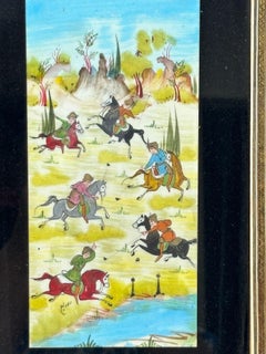 Indo-Persian Miniature Painting in Moorish Micro Mosaic Inlaid Marquetry Frame