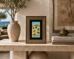 Indo-Persian Miniature Painting in Moorish Micro Mosaic Inlaid Marquetry Frame