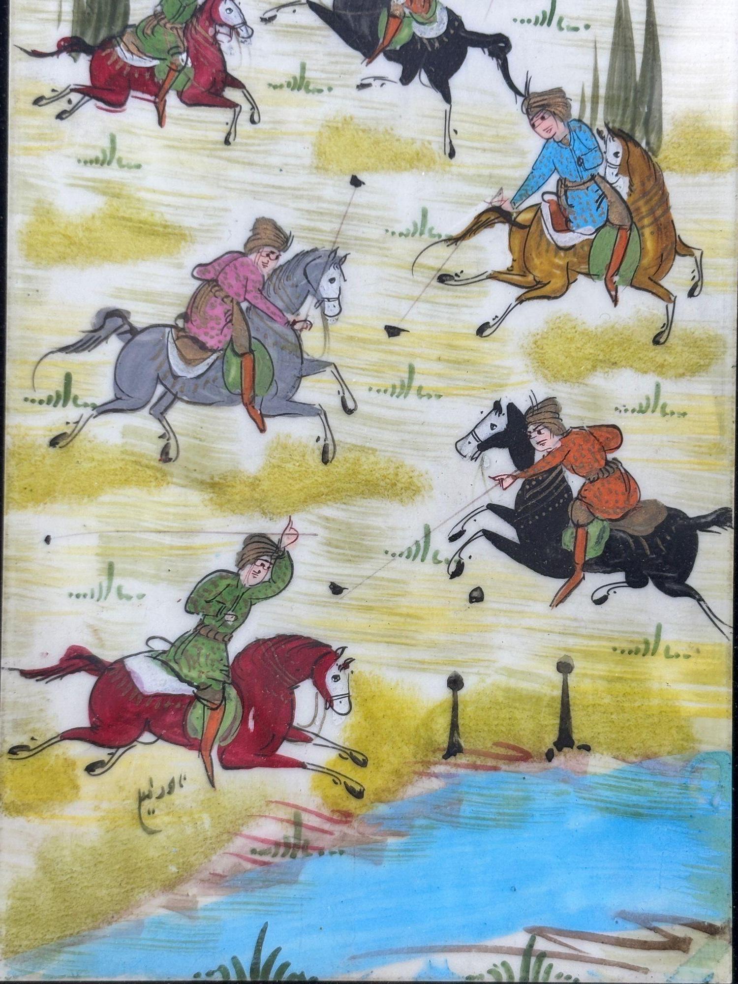 Indo-Persian Miniature Painting in Moorish Micro Mosaic Inlaid Marquetry Frame For Sale 1