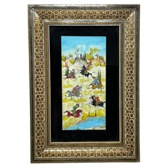 Indo-Persian Miniature Painting in Moorish Micro Mosaic Inlaid Marquetry Frame