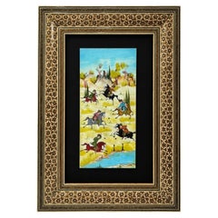 Indo-Persian Miniature Painting in Moorish Micro Mosaic Inlaid Marquetry Frame