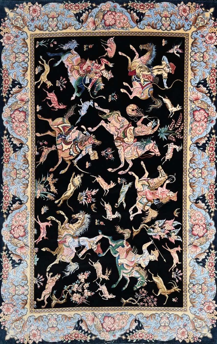 Indo-Persian Ghoum silk carpet.
Carpet with 