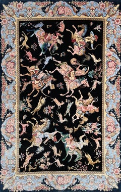Indo-Persian Silk Carpet Hunting Scene
