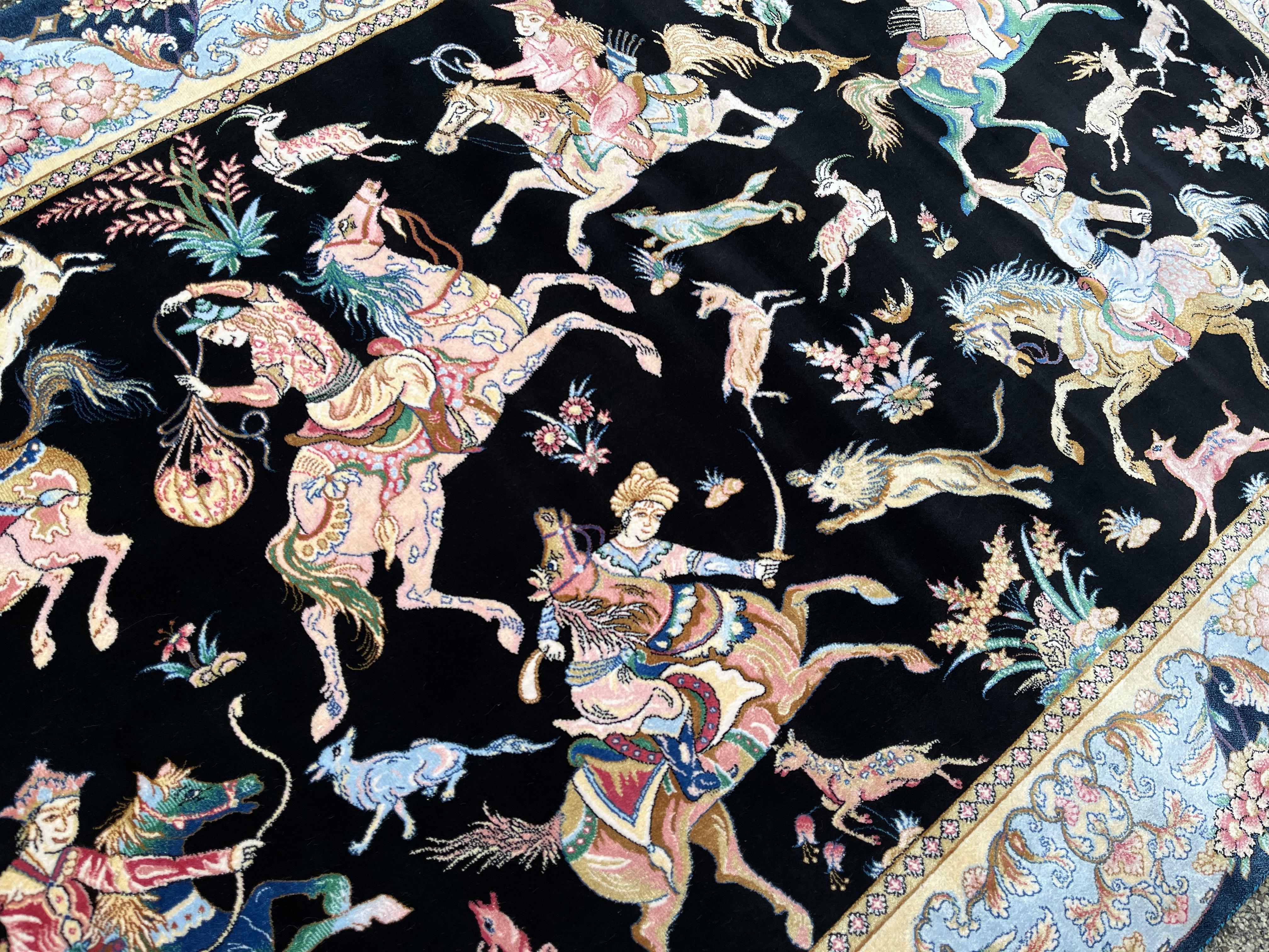 Indo-Persian Silk Carpet Hunting Scene For Sale 1