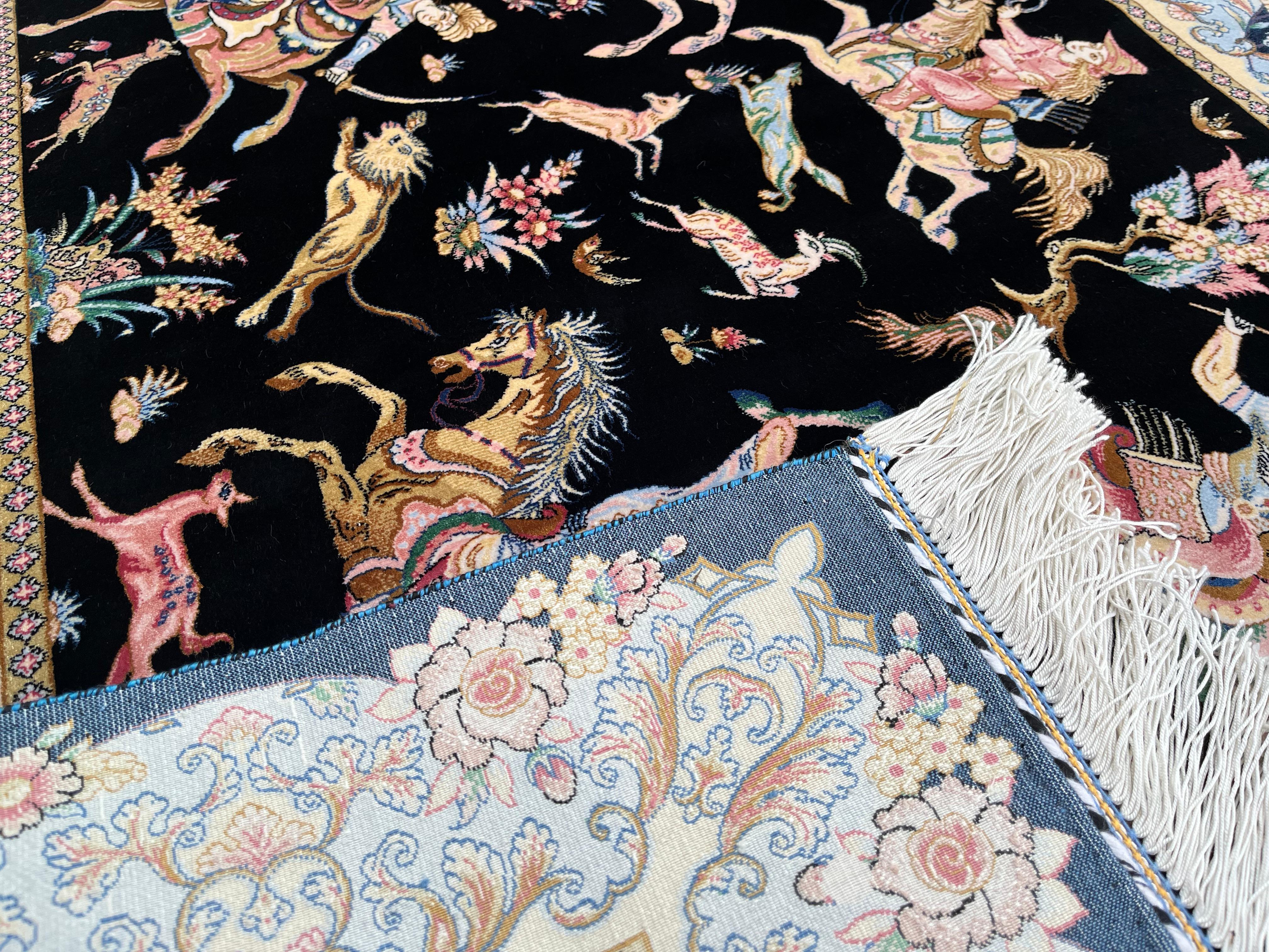 Indo-Persian Silk Carpet Hunting Scene For Sale 3