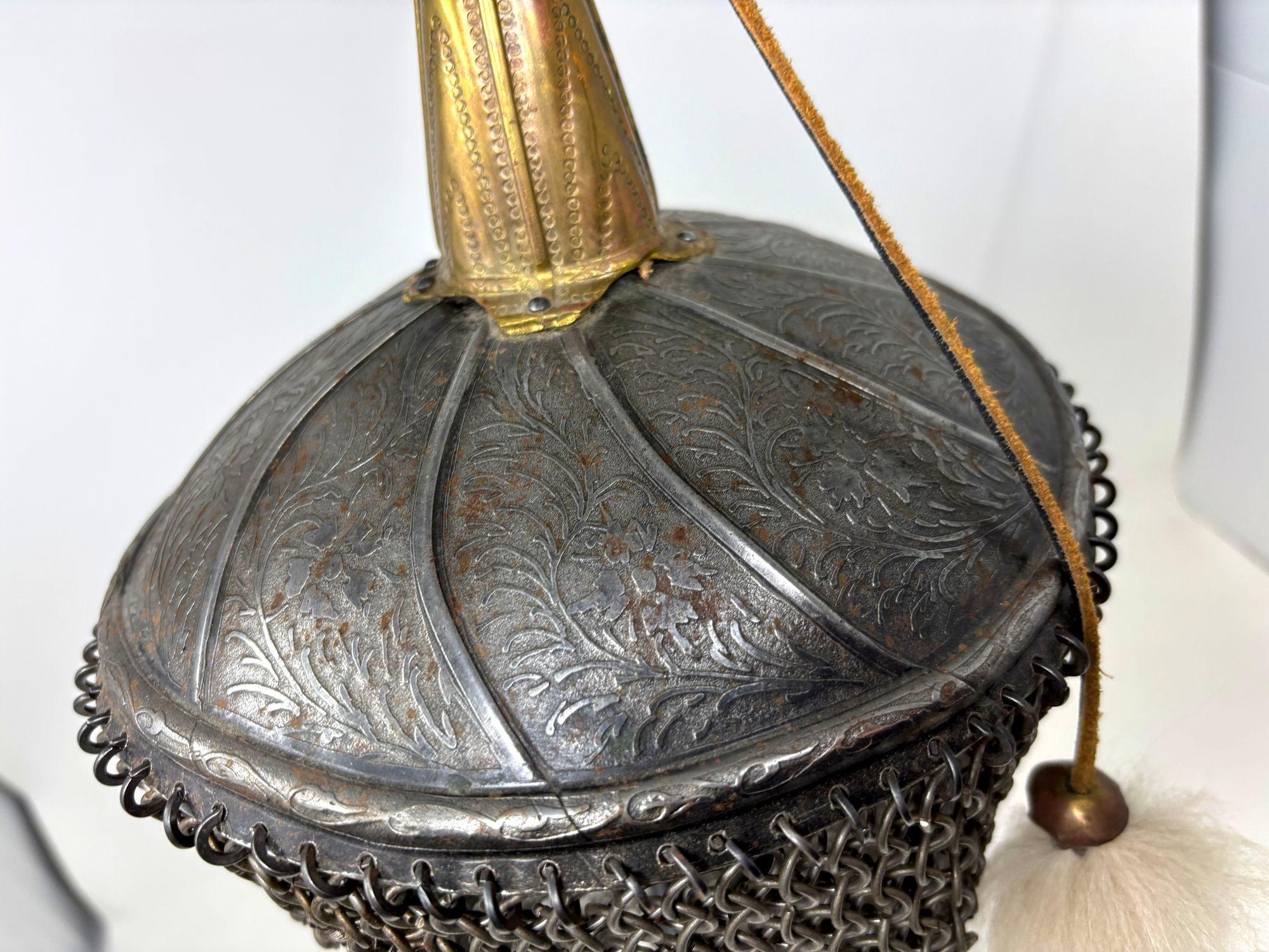 Metal Indo Persian Steel and Brass Khula Khud Helmet For Sale