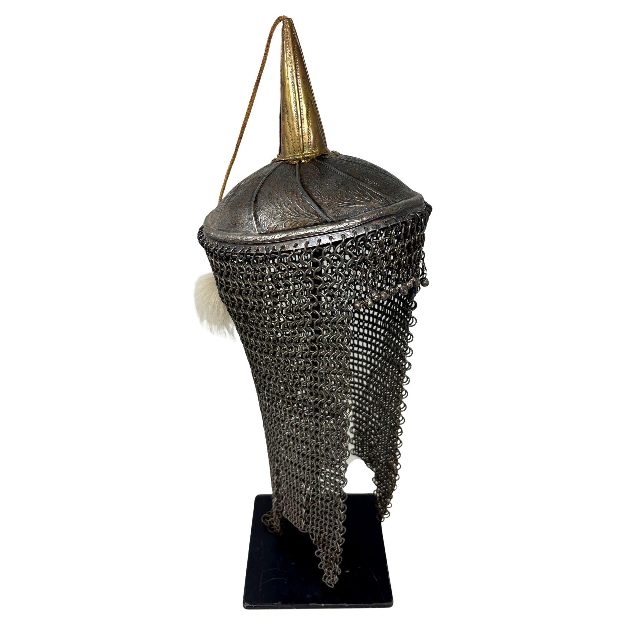 Indo Persian Steel and Brass Khula Khud Helmet