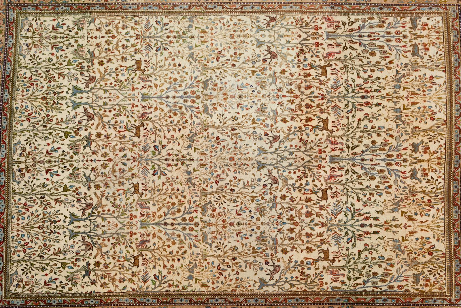 Indo Persian Tabriz Hand Knotted Wool Hunt Rug 3