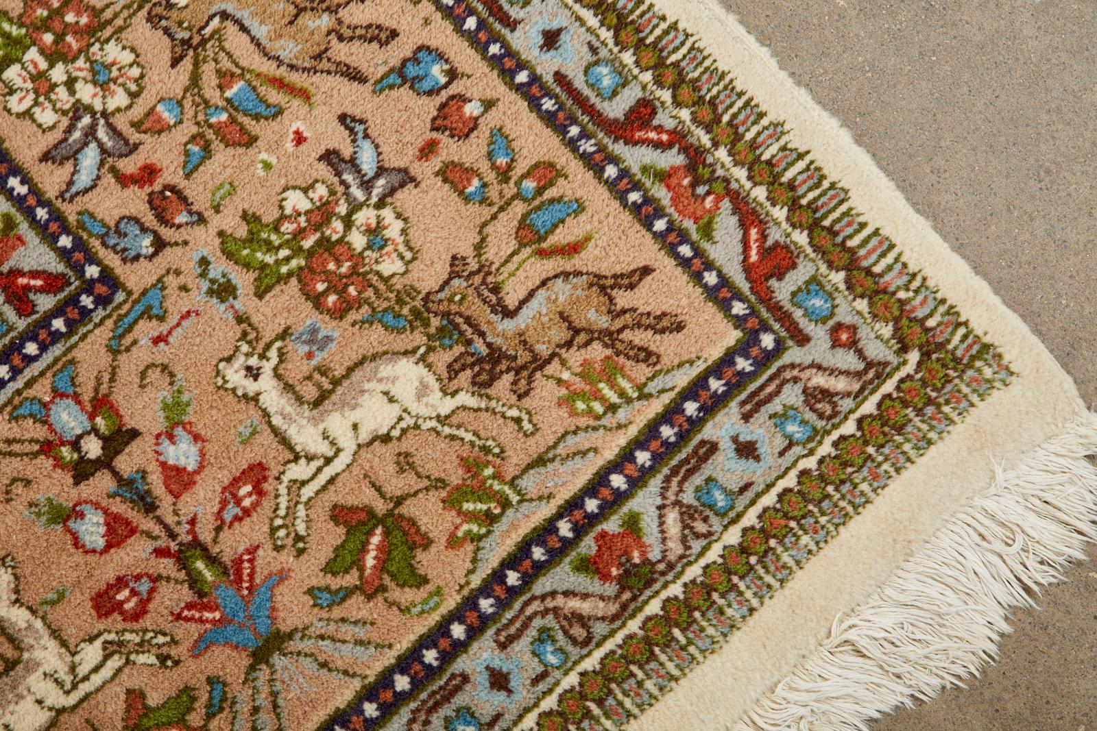 Indo Persian Tabriz Hand Knotted Wool Hunt Rug 8